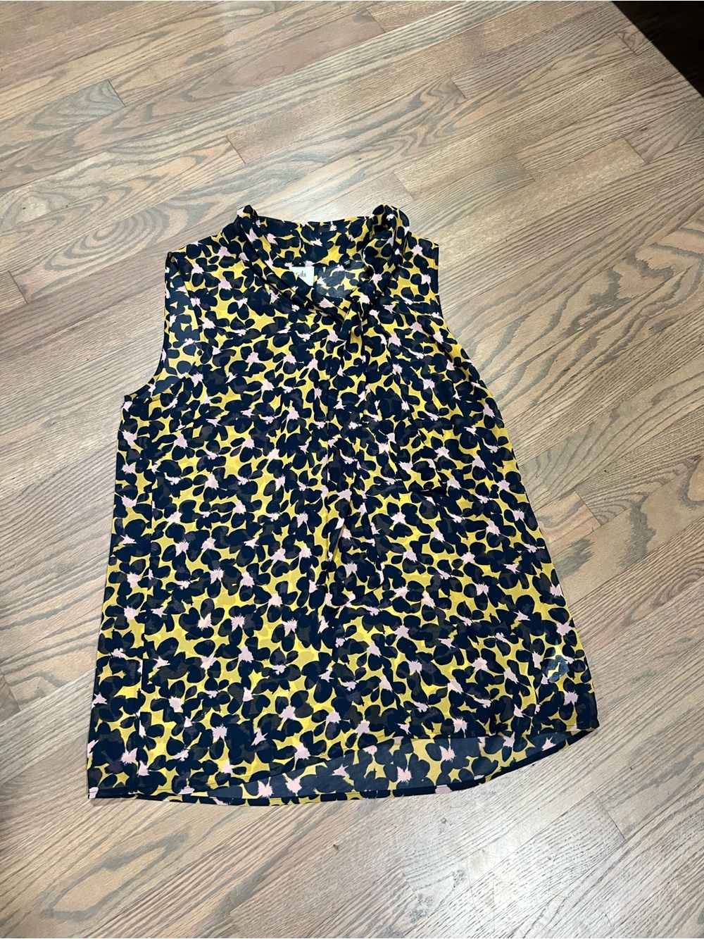 CAbi Sleeveless Floral-Abstract Blouse in Yellow, Navy & Pink